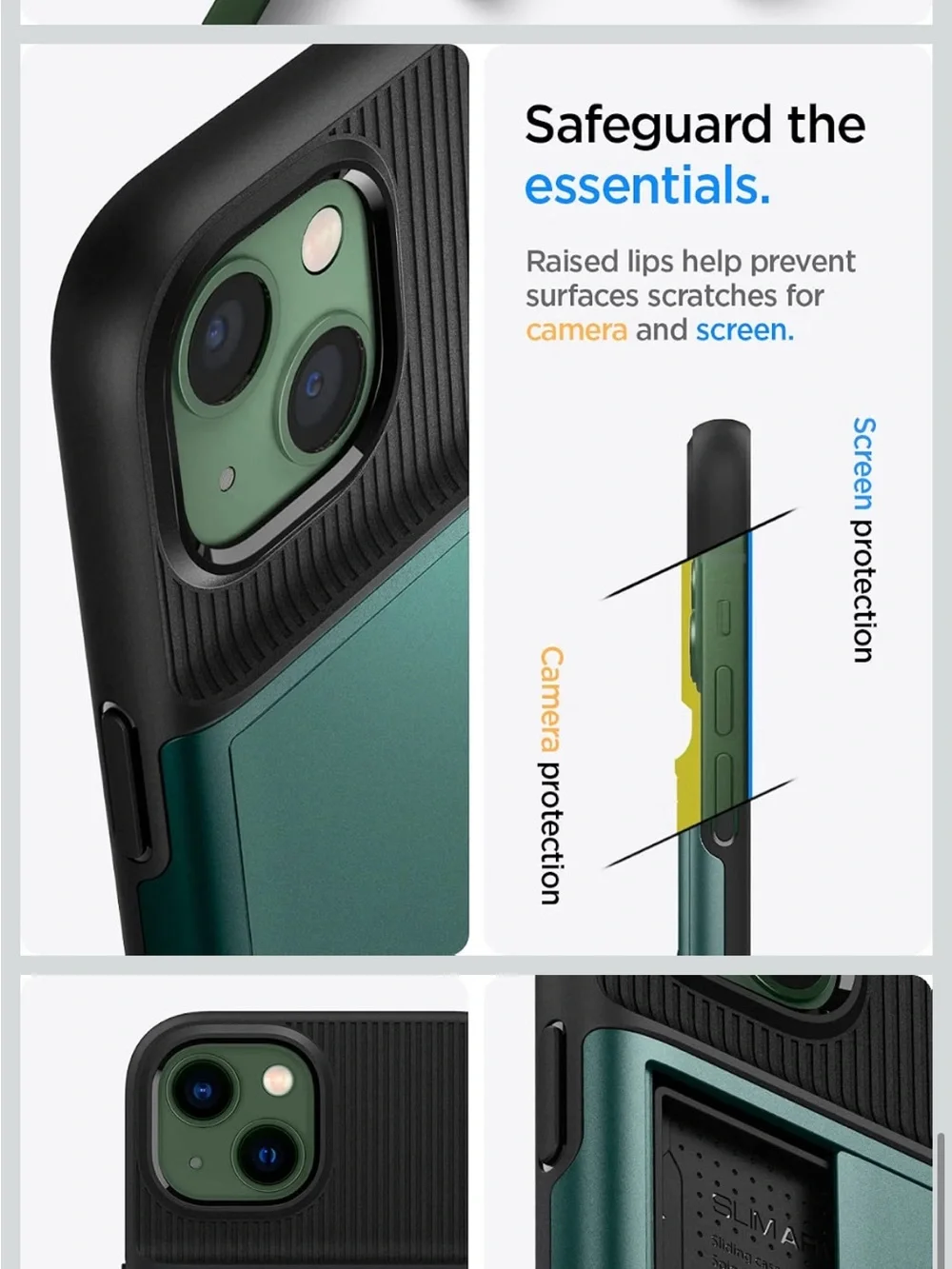 Spigen iPhone 13 Card Slot Case in Forest Green with Sliding Wallet